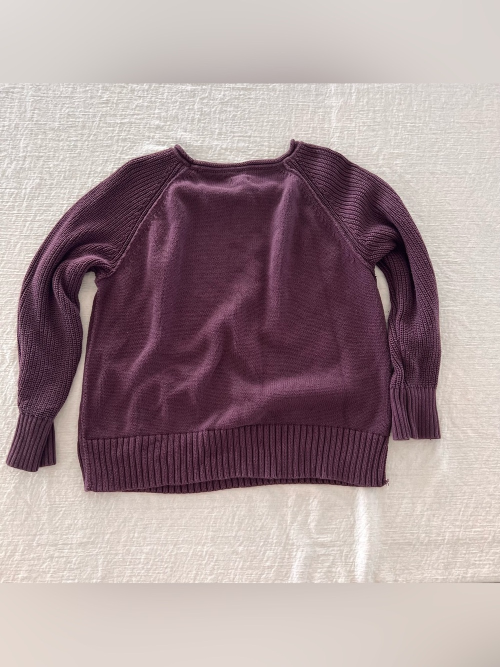 AERIE Cozy Plum Rolled Cotton Knit Crewneck Sweater Split Cuff Raglan Sleeves PS